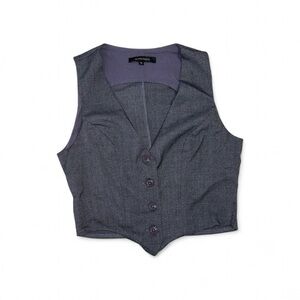 Olivaceous Gray Button-Up Vest‎ Blouse